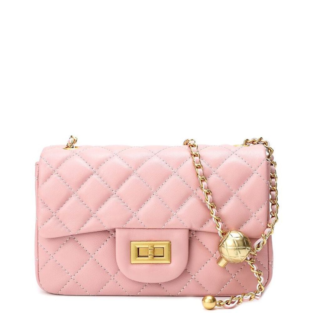 Quilted Pink Crossbody Bag with Gold Chain